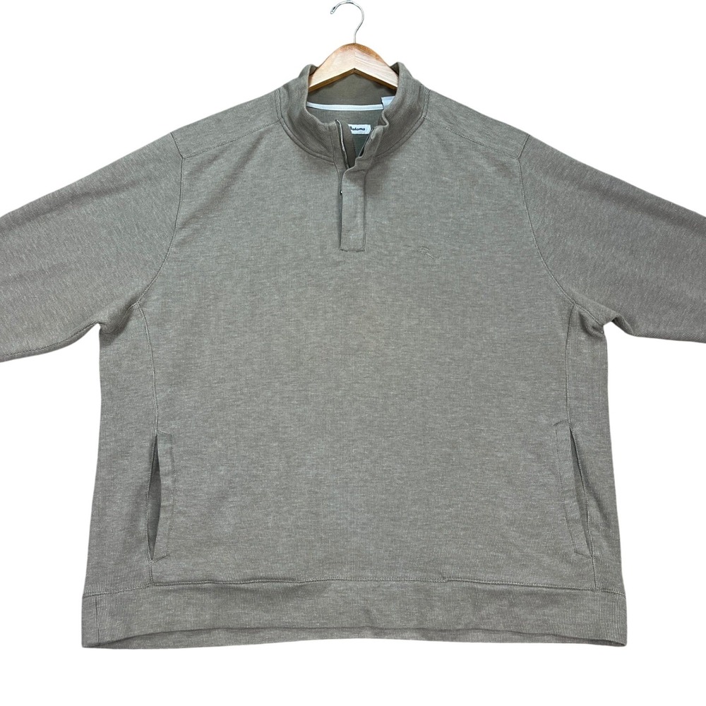Tommy Bahama Pullover Mens XXL Taupe Brown Long Sleeve 1/4 Zip Performance EUC